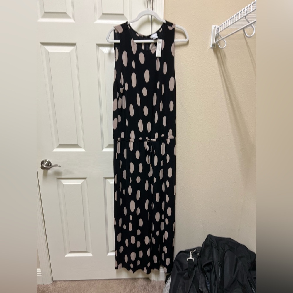 Chicos Black with Cream Polka Dot Sleeveless Jumpsuit XL